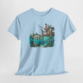 Fishing Dock T‑Shirt — Angler on Pier with Giant Fish Illustration