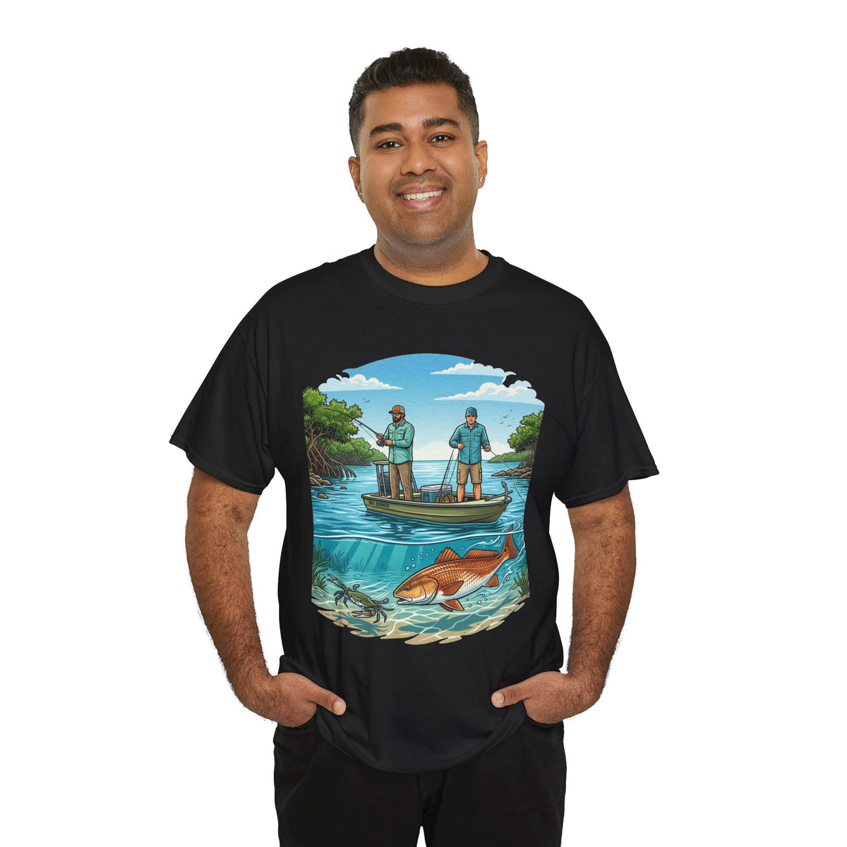 Fishing Tee — "Tracking the Tide, Living the Past" Graphic Shirt