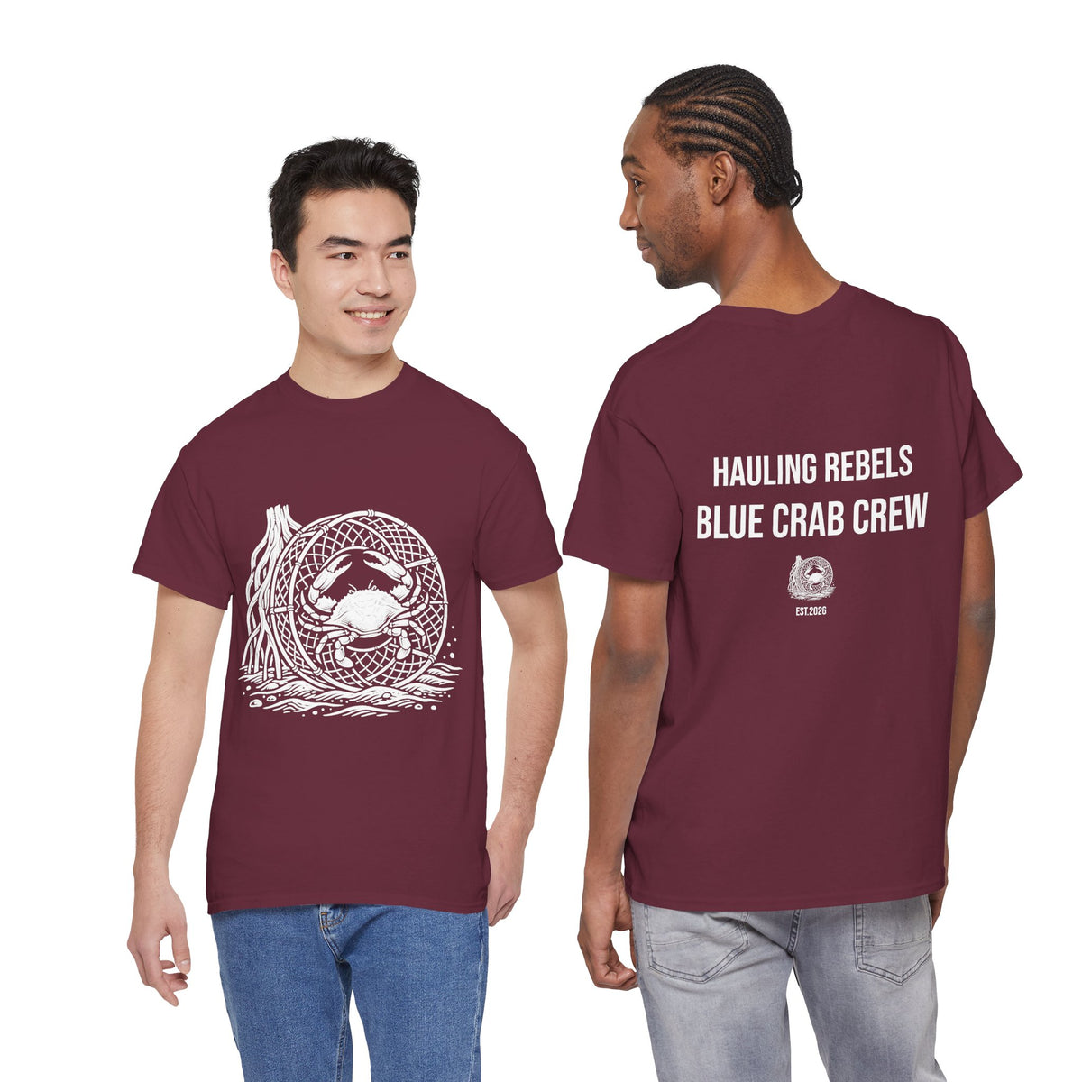 Crab Crew Graphic Tee — "Hauling Rebels Blue Crab Crew" Cotton T-Shirt
