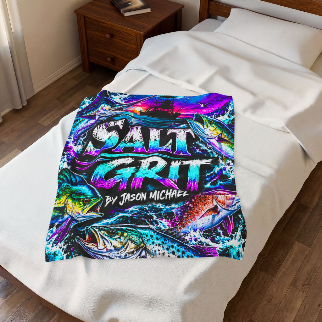 Velveteen Plush Blanket — 'Salt Grit' Coastal Fishing Throw by Jason Michael