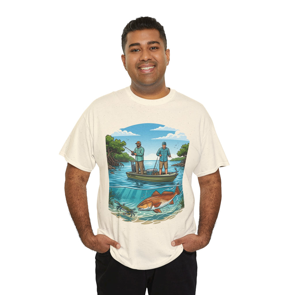 Fishing Tee — "Tracking the Tide, Living the Past" Graphic Shirt