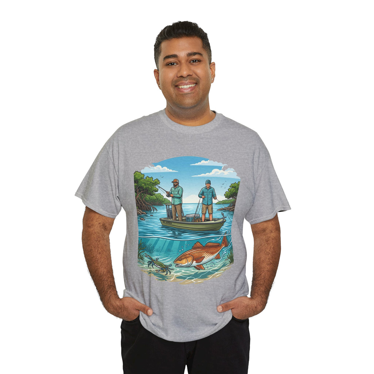 Fishing Tee — "Tracking the Tide, Living the Past" Graphic Shirt