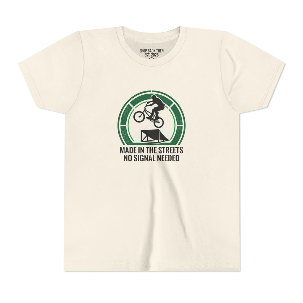 Kids BMX T‑Shirt – "Made in the Streets, No Signal Needed" Youth Tee