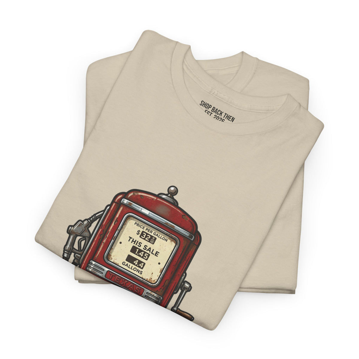 Vintage Gas Pump Tee — 'Gasoline' Retro Petrol Station T-Shirt