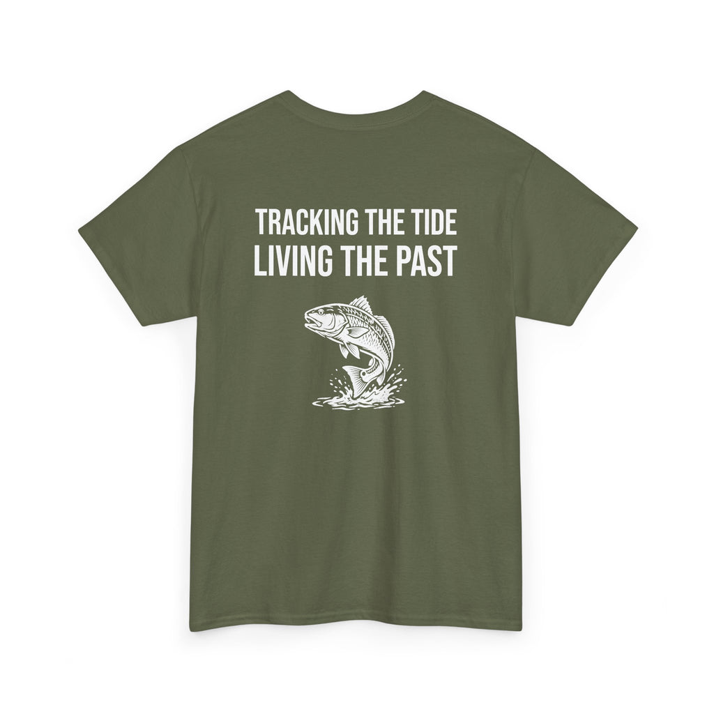 Fishing Tee — "Tracking the Tide, Living the Past" Graphic Shirt