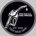 Round Car Magnet — 'Bring Back Old Gas Prices' Retro Fuel Pump Design
