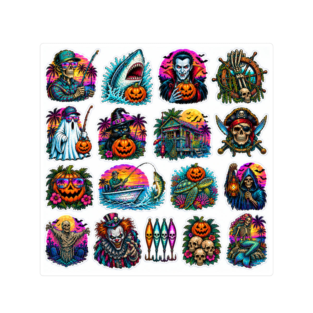 Halloween Surf Sticker Sheet — Vinyl Kiss-Cut Halloween Surf & Tropical Pumpkin Decals