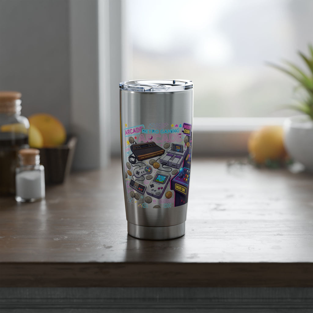 Arcade Nights 20oz Tumbler — Retro Gaming Vector Art Travel Cup