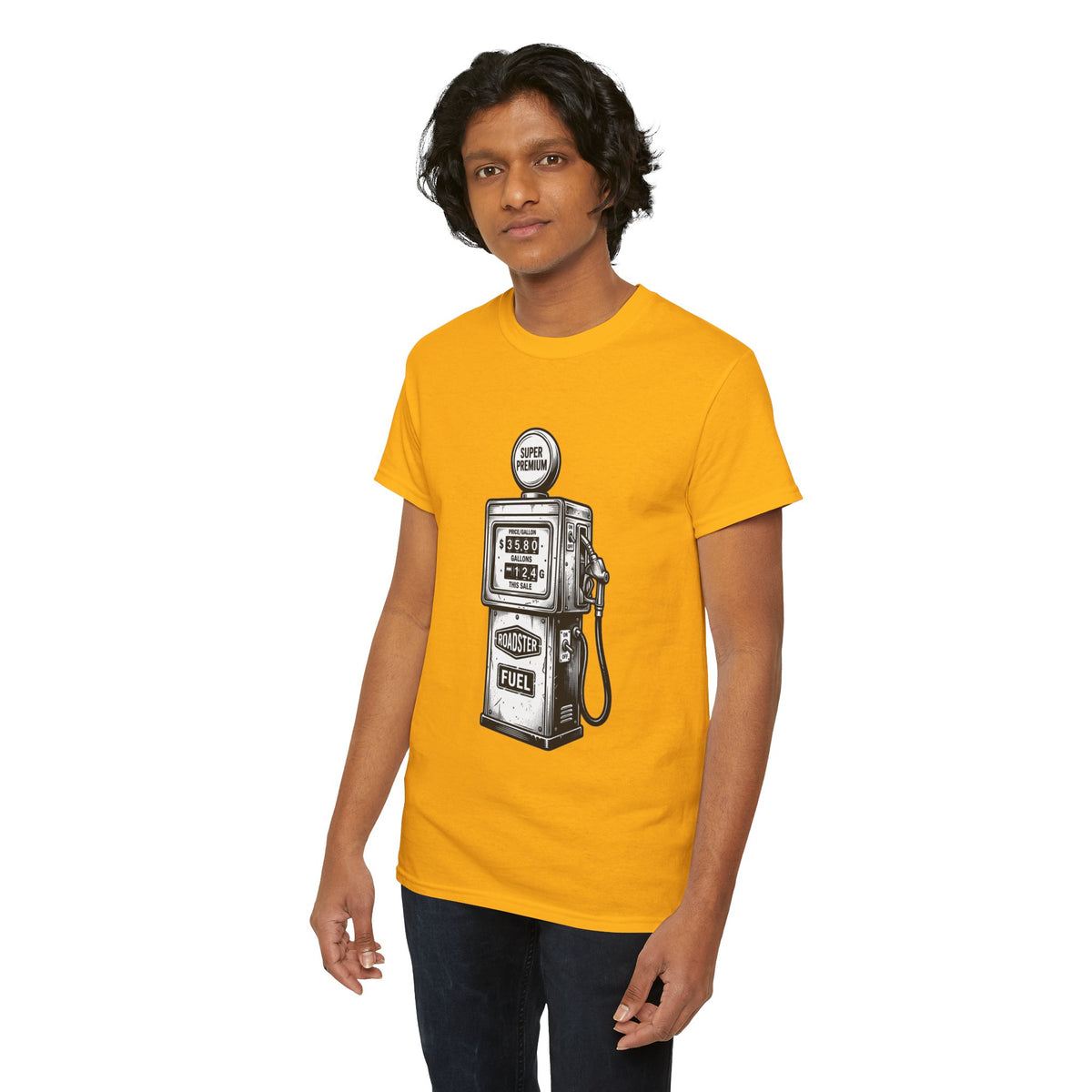 Vintage Gas Pump T-Shirt — “1975 Vintage Series: 36 9/10 A Gallon” Retro Fuel Tee