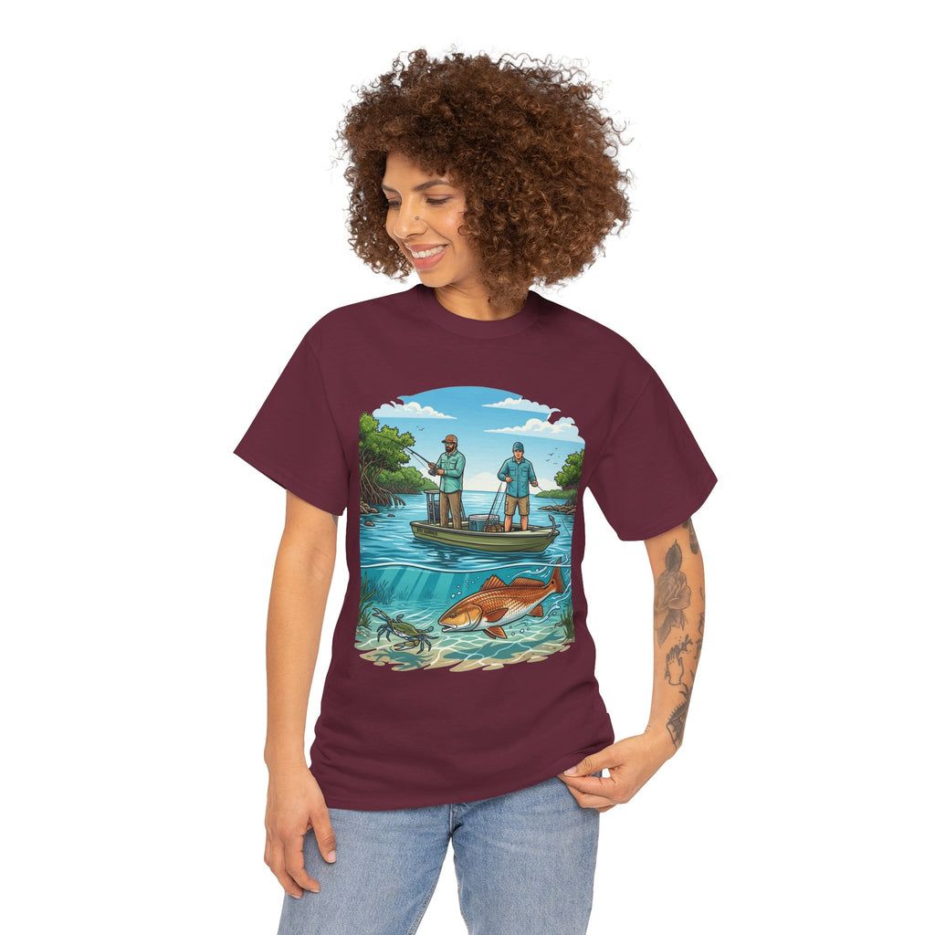 Fishing Tee — "Tracking the Tide, Living the Past" Graphic Shirt