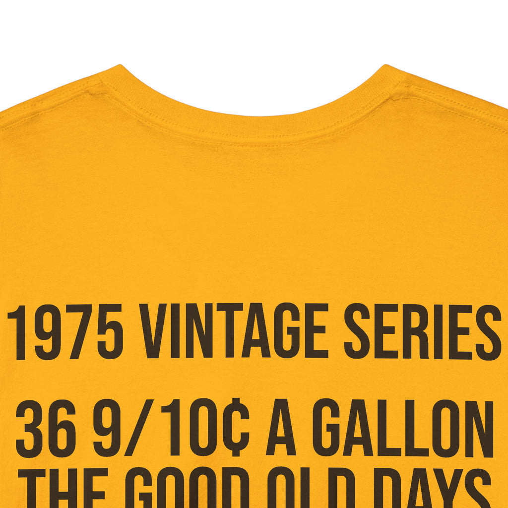 Vintage Gas Pump T-Shirt — “1975 Vintage Series: 36 9/10 A Gallon” Retro Fuel Tee
