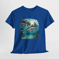 Fishing Tee — 'Real Lines No Digital Grids' Graphic T-Shirt (Salmon & Pier Design)