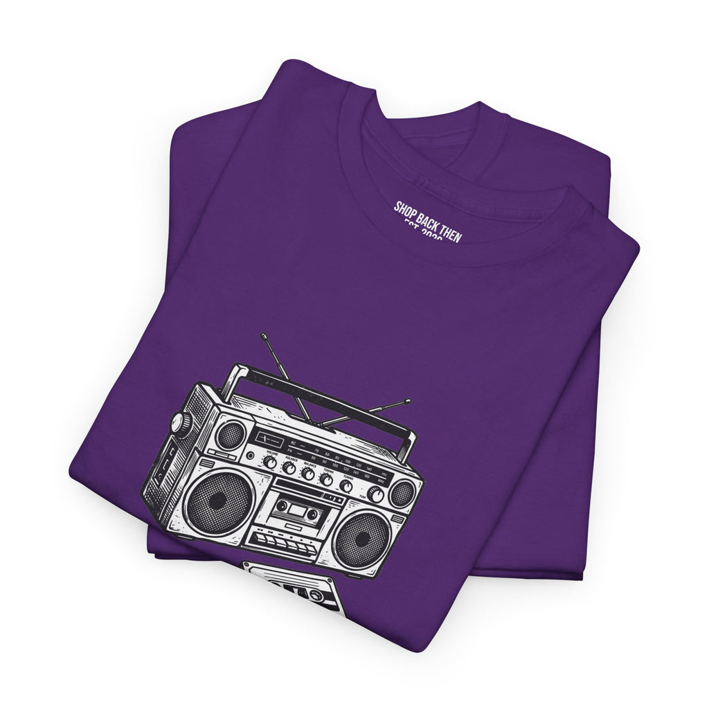Retro Boombox T-Shirt — 1980s Audio "Cranking the Decibels" Graphic Tee