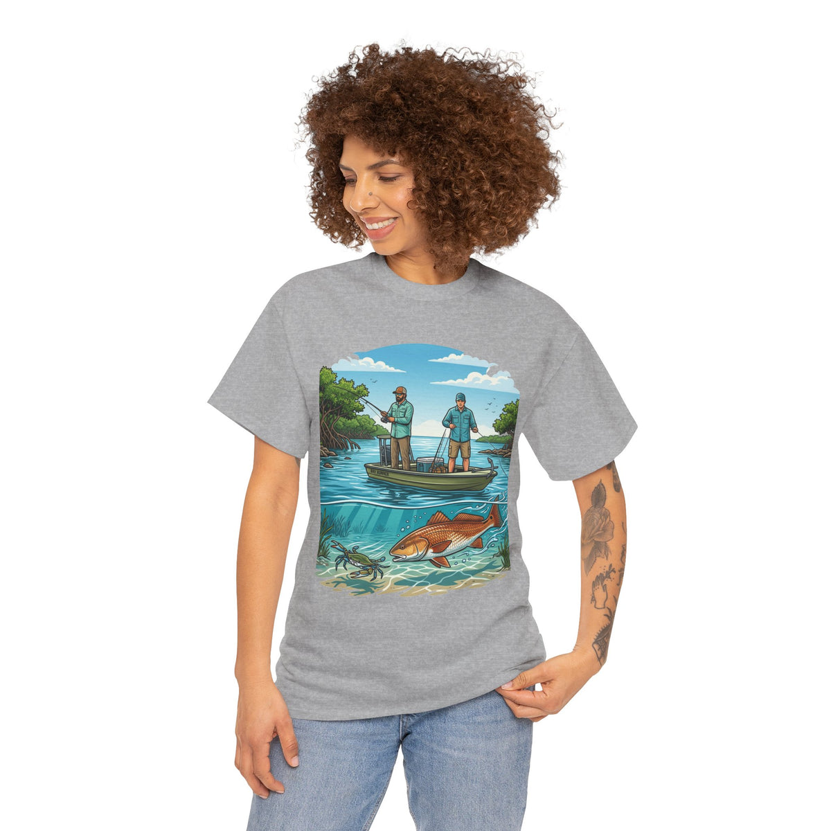 Fishing Tee — "Tracking the Tide, Living the Past" Graphic Shirt