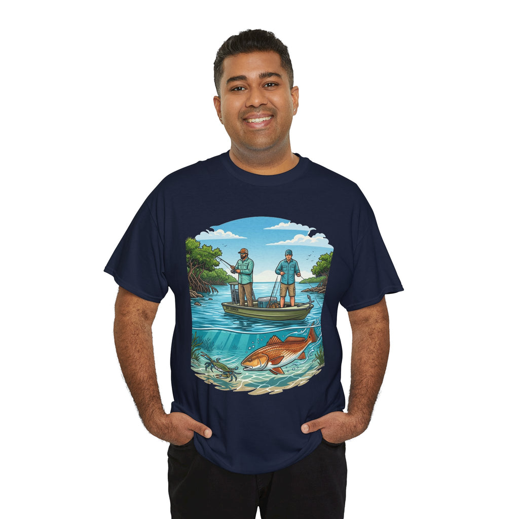 Fishing Tee — "Tracking the Tide, Living the Past" Graphic Shirt