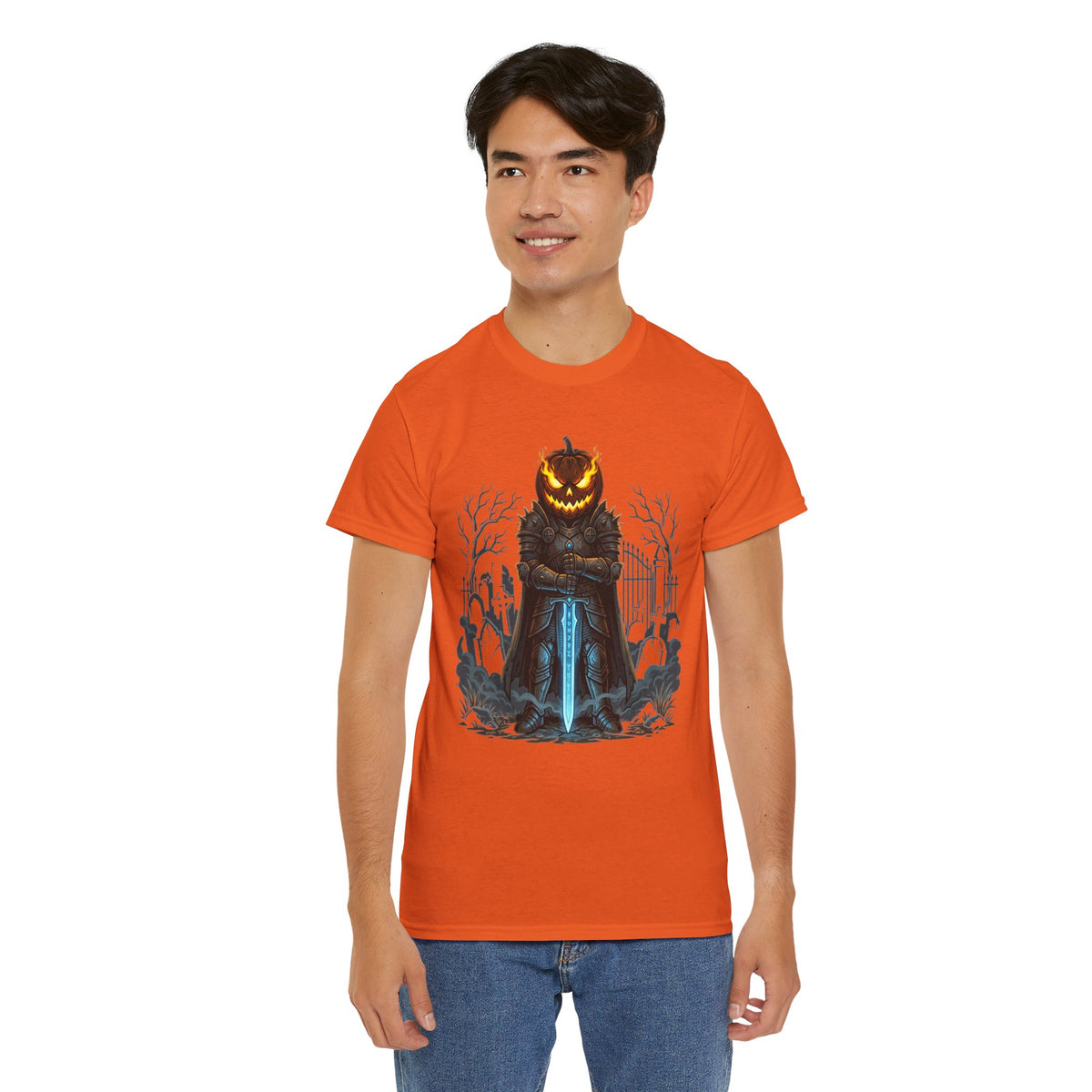 Halloween Pumpkin Head T-Shirt — Jack-O'-Lantern Knight Graphic Tee