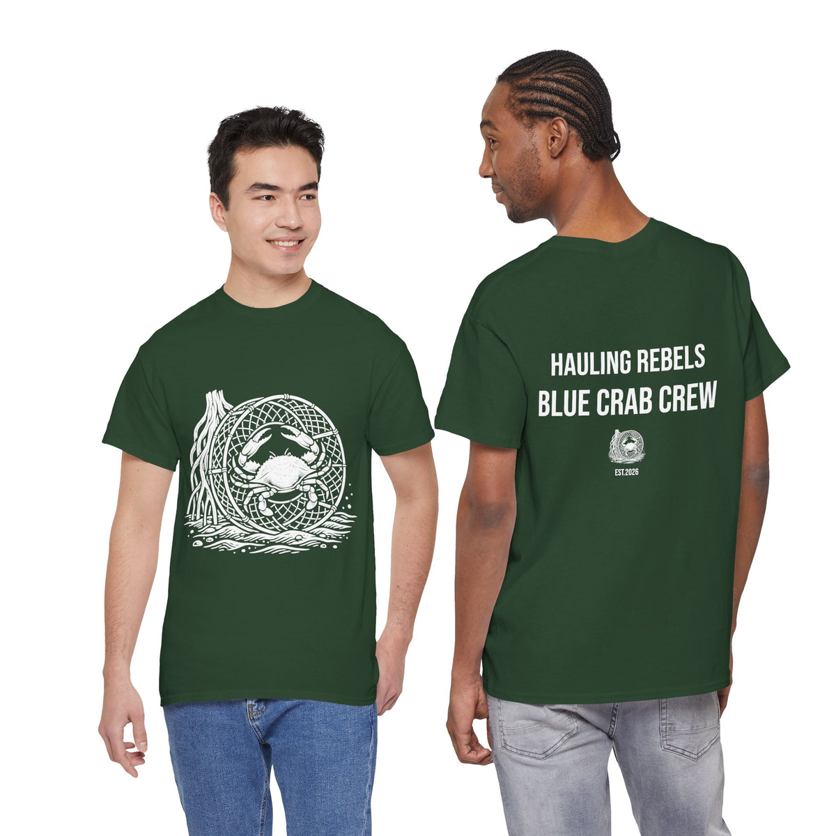 Crab Crew Graphic Tee — "Hauling Rebels Blue Crab Crew" Cotton T-Shirt