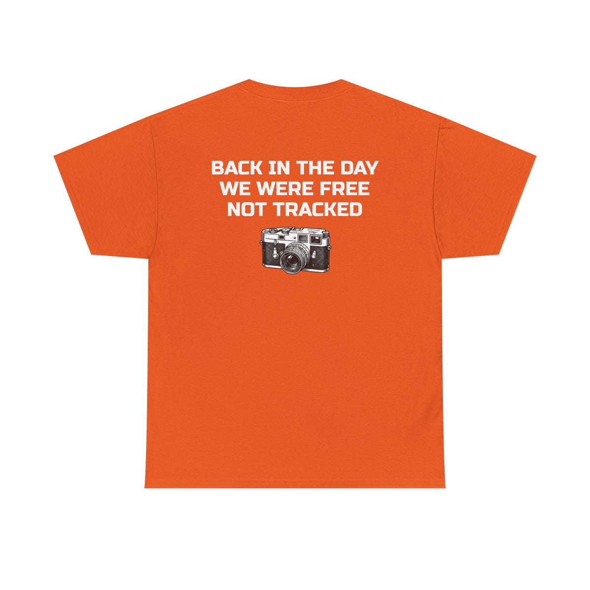Retro Payphone T‑Shirt — "Back in the Day We Were Free Not Tracked" Vintage Camera Tee