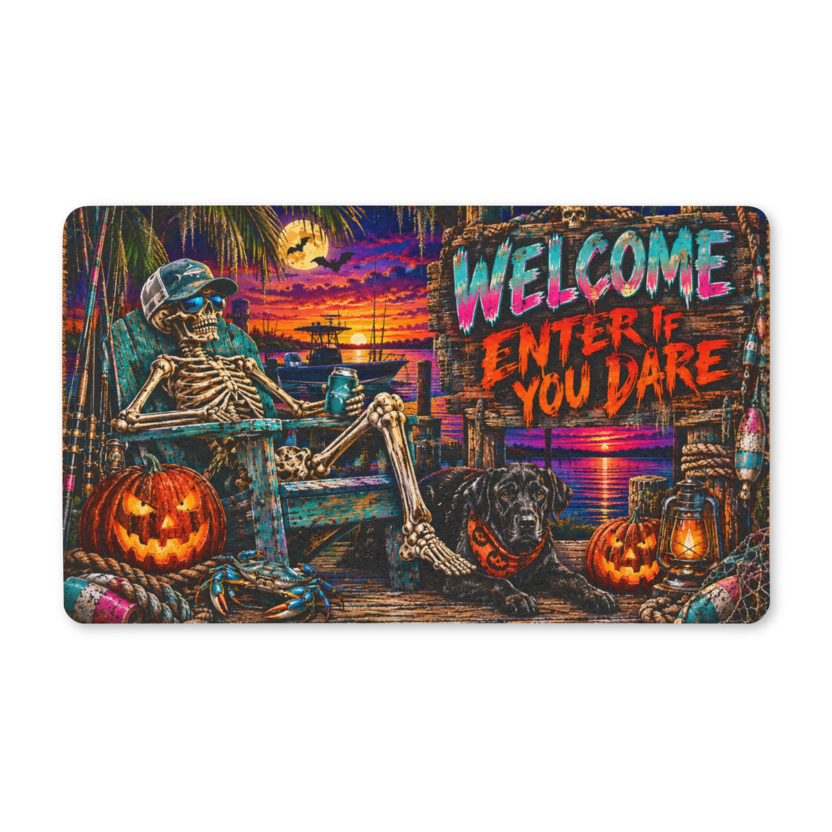 Halloween Welcome Doormat — "Welcome Enter If You Dare" Polyester Outdoor Mat