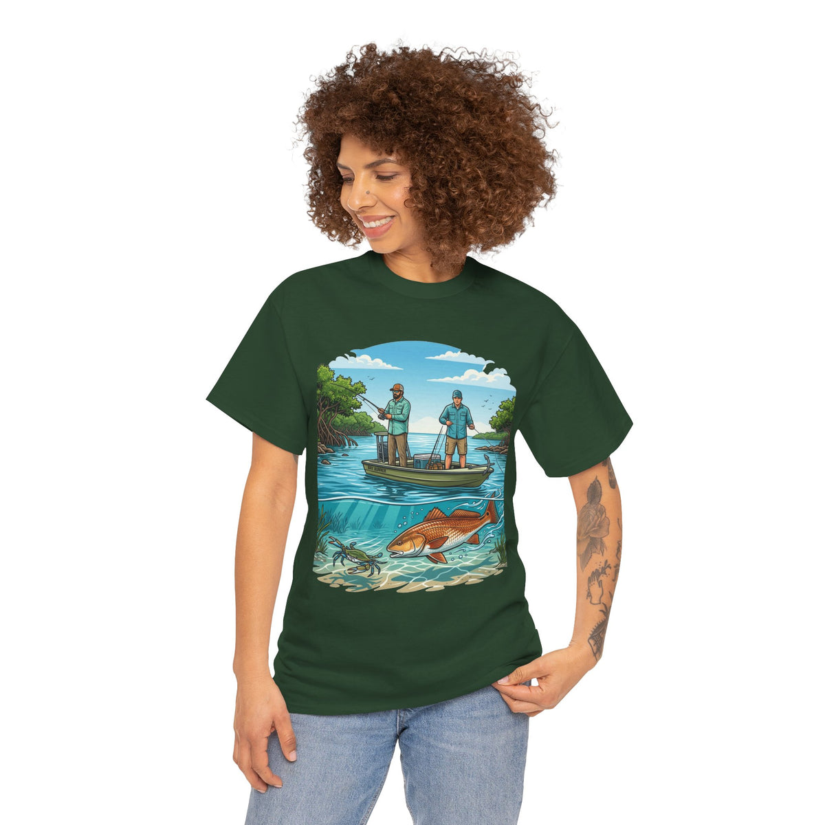 Fishing Tee — "Tracking the Tide, Living the Past" Graphic Shirt