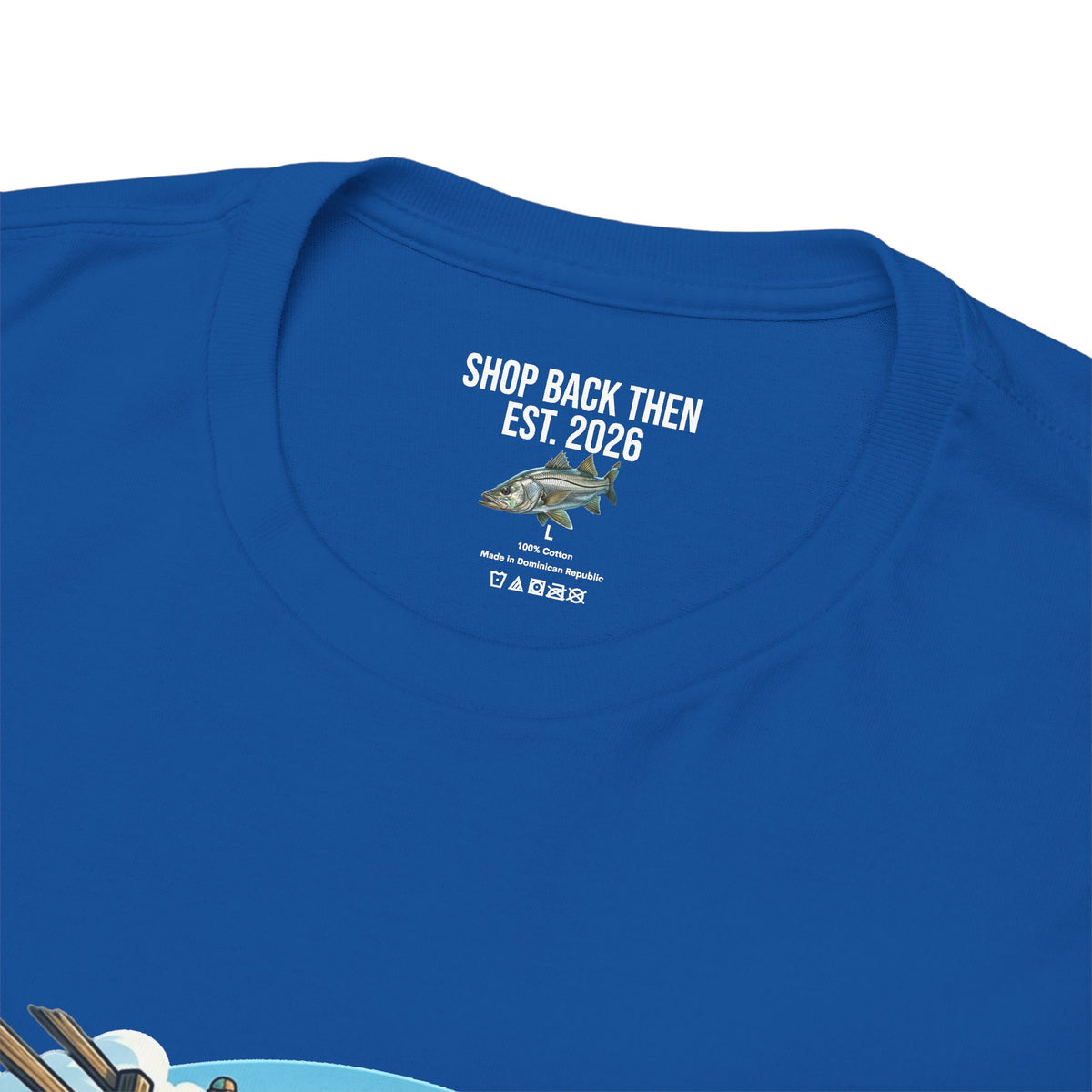 Fishing Tee — 'Real Lines No Digital Grids' Graphic T-Shirt (Salmon & Pier Design)