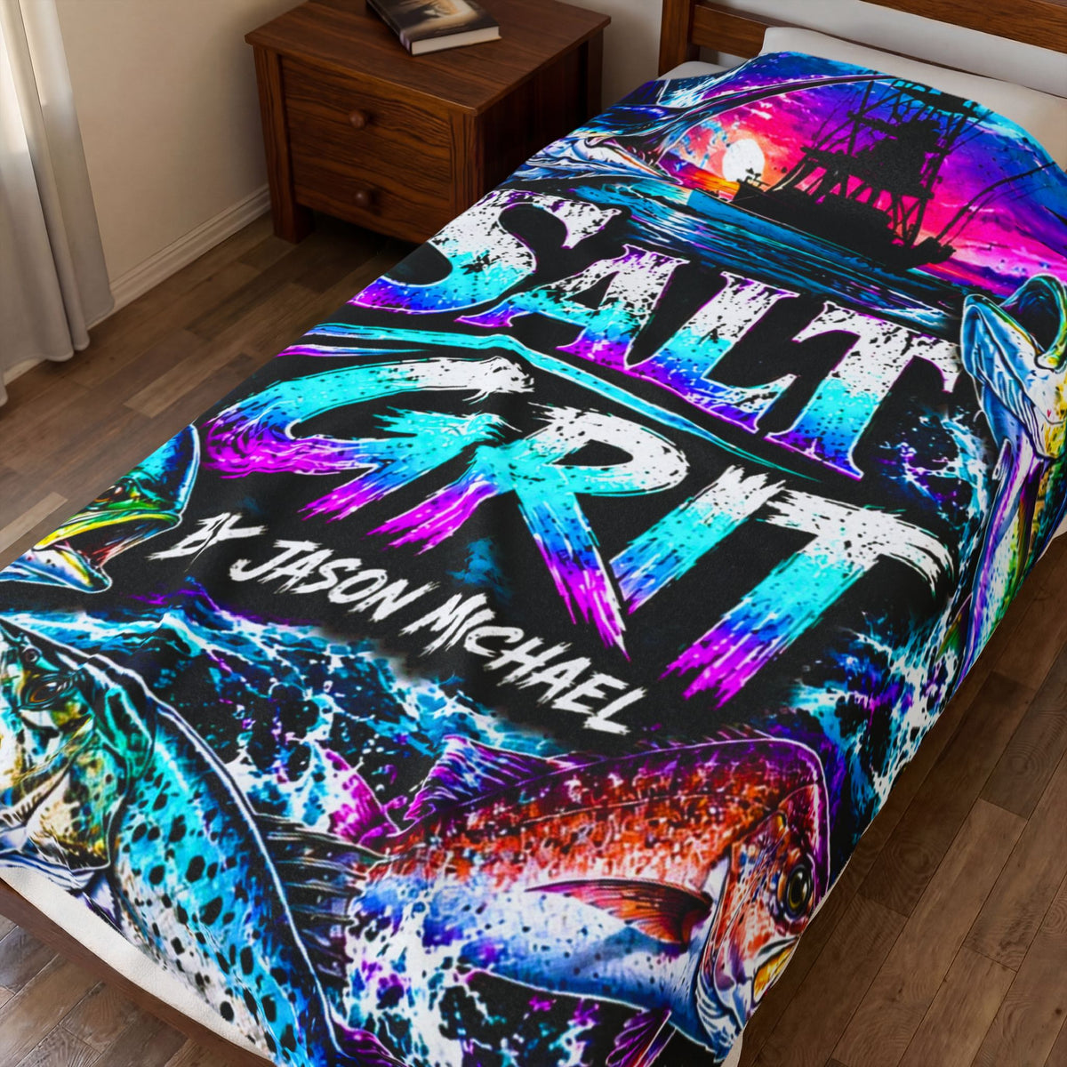 Velveteen Plush Blanket — 'Salt Grit' Coastal Fishing Throw by Jason Michael