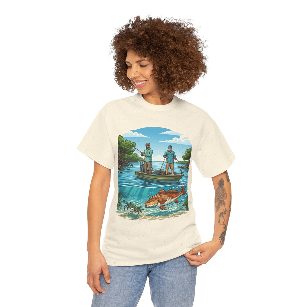 Fishing Tee — "Tracking the Tide, Living the Past" Graphic Shirt