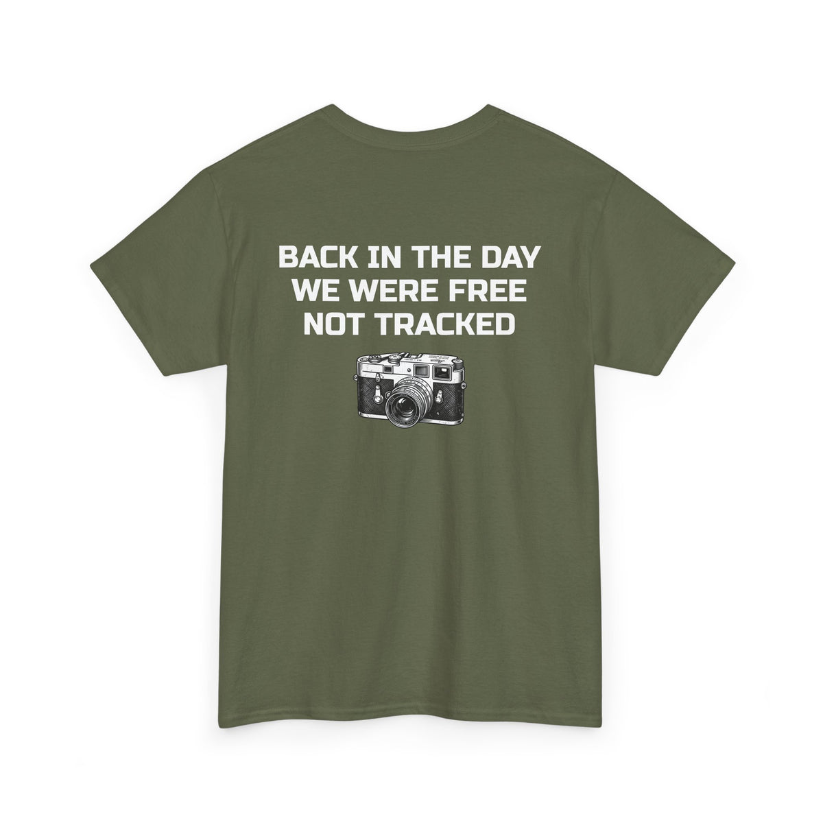 Retro Payphone T‑Shirt — "Back in the Day We Were Free Not Tracked" Vintage Camera Tee