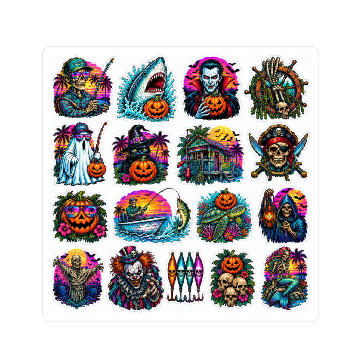 Halloween Surf Sticker Sheet — Vinyl Kiss-Cut Halloween Surf & Tropical Pumpkin Decals