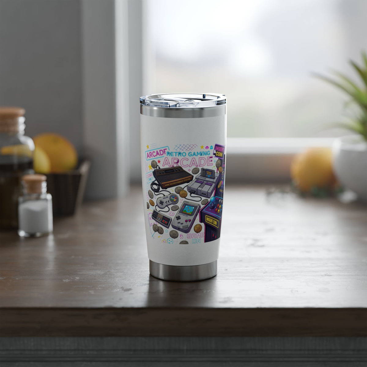 Arcade Nights 20oz Tumbler — Retro Gaming Vector Art Travel Cup