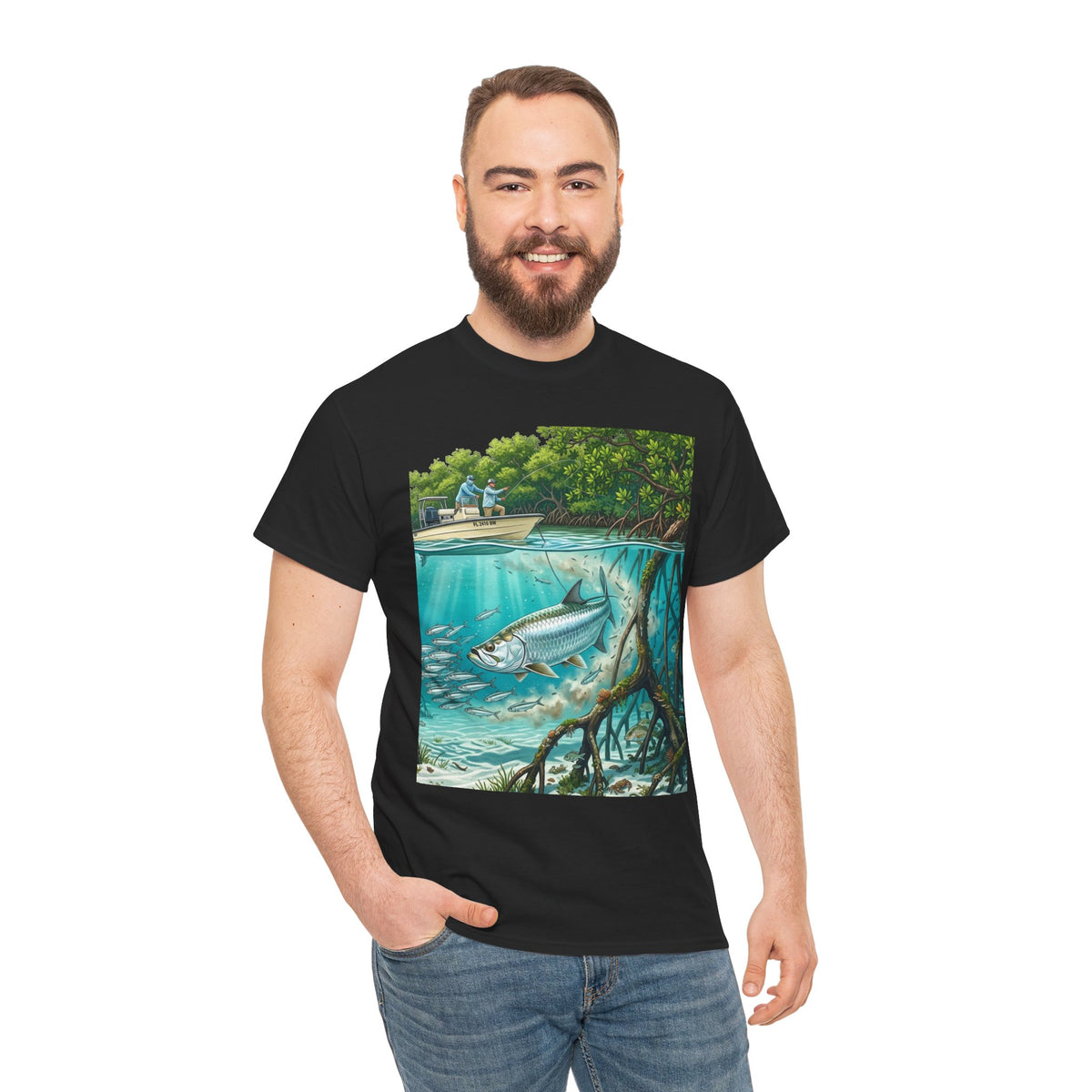 Fishing T-Shirt — "Back-Bay Rebel" Mangrove Born Graphic Tee