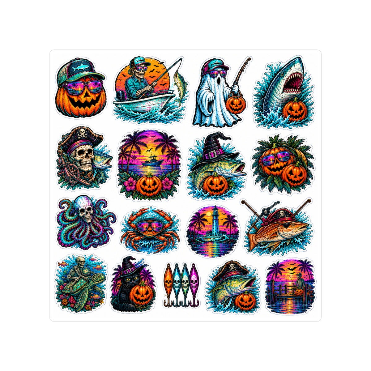 Halloween Surf Sticker Pack — Vinyl Kiss-Cut Pumpkin & Beach Gothic Decals