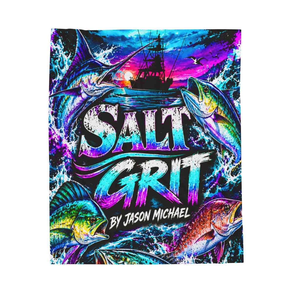 Velveteen Plush Blanket — 'Salt Grit' Coastal Fishing Throw by Jason Michael