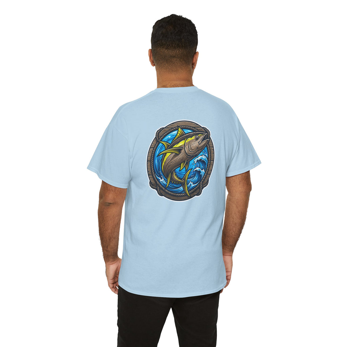 T-Shirt — Nautical Tuna Fishing Tee (Anchor Chest Logo, Back Marlin Graphic)