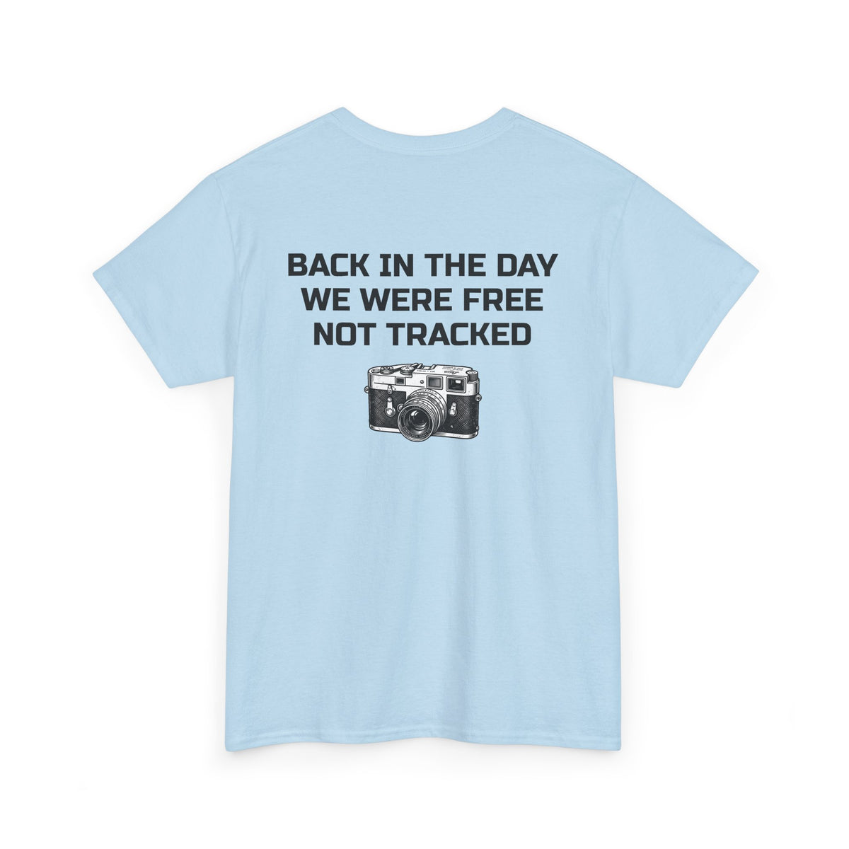 Retro Payphone T‑Shirt — "Back in the Day We Were Free Not Tracked" Vintage Camera Tee