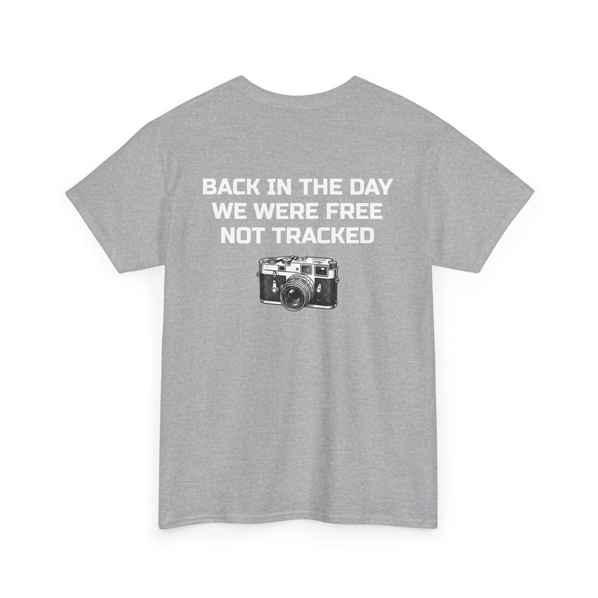 Retro Payphone T‑Shirt — "Back in the Day We Were Free Not Tracked" Vintage Camera Tee
