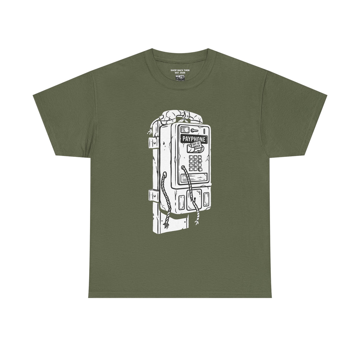 Retro Payphone T‑Shirt — "Back in the Day We Were Free Not Tracked" Vintage Camera Tee