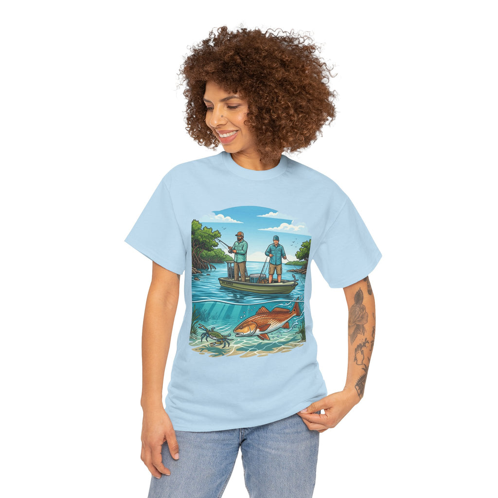Fishing Tee — "Tracking the Tide, Living the Past" Graphic Shirt