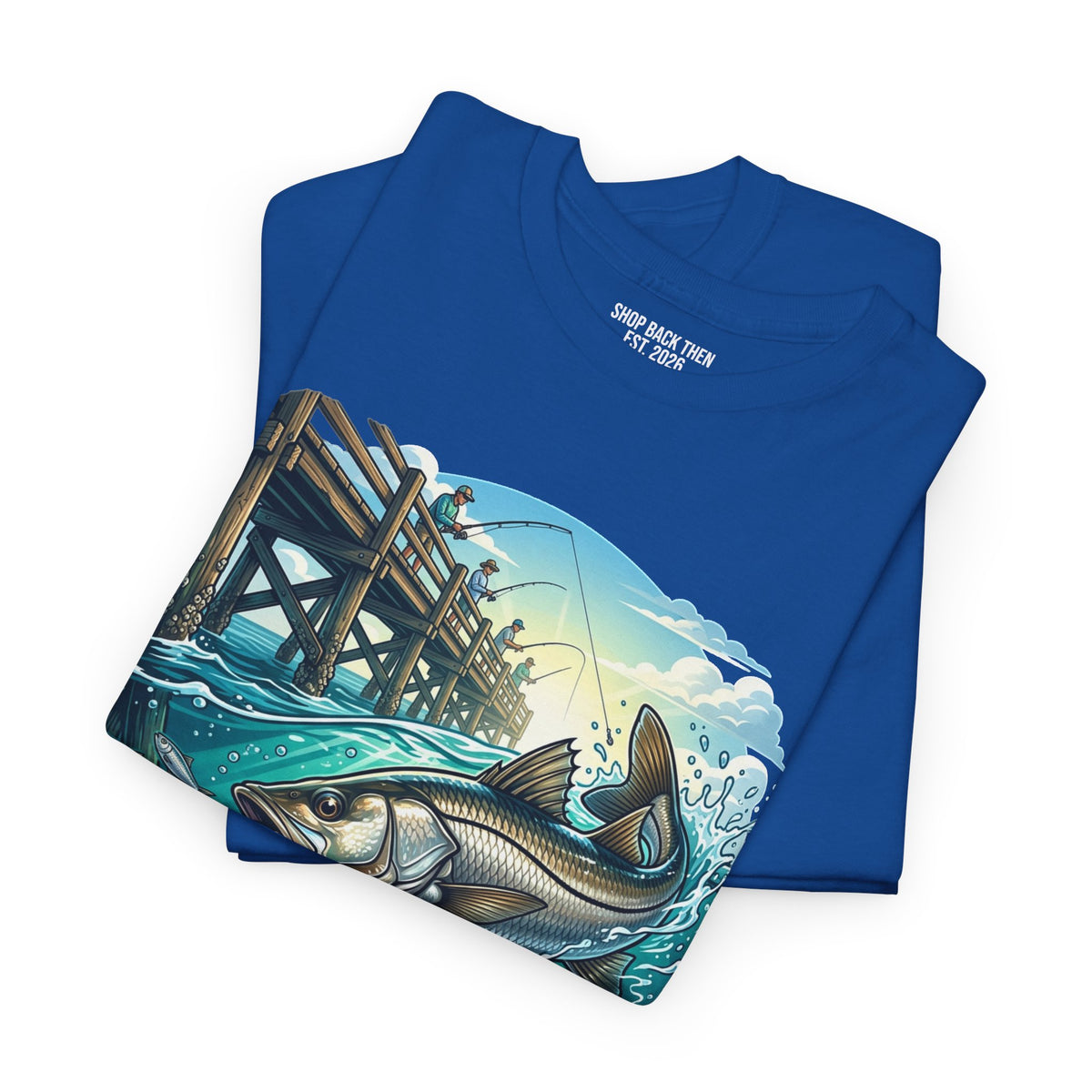 Snook Fishing Tee — Saltwater Pier Scene Graphic Shirt
