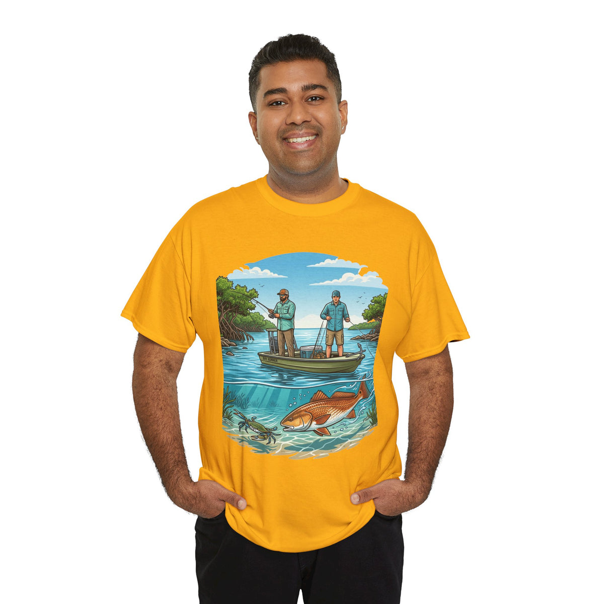 Fishing Tee — "Tracking the Tide, Living the Past" Graphic Shirt