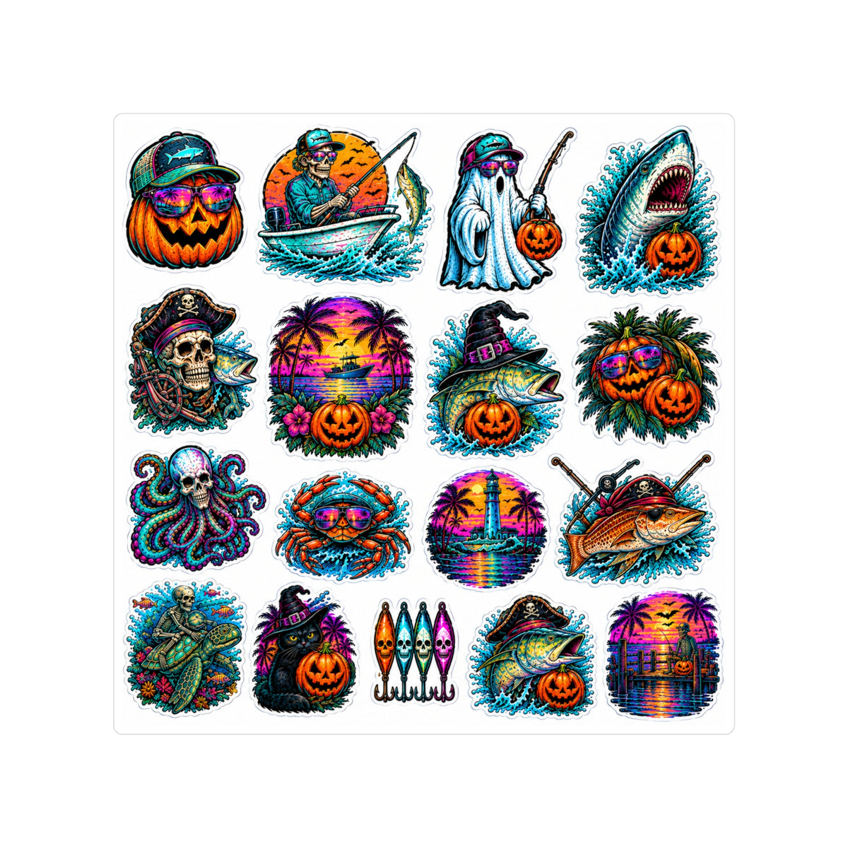 Halloween Surf Sticker Pack — Vinyl Kiss-Cut Pumpkin & Beach Gothic Decals
