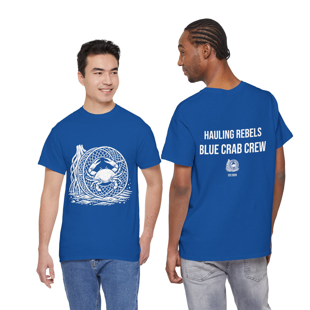 Crab Crew Graphic Tee — "Hauling Rebels Blue Crab Crew" Cotton T-Shirt