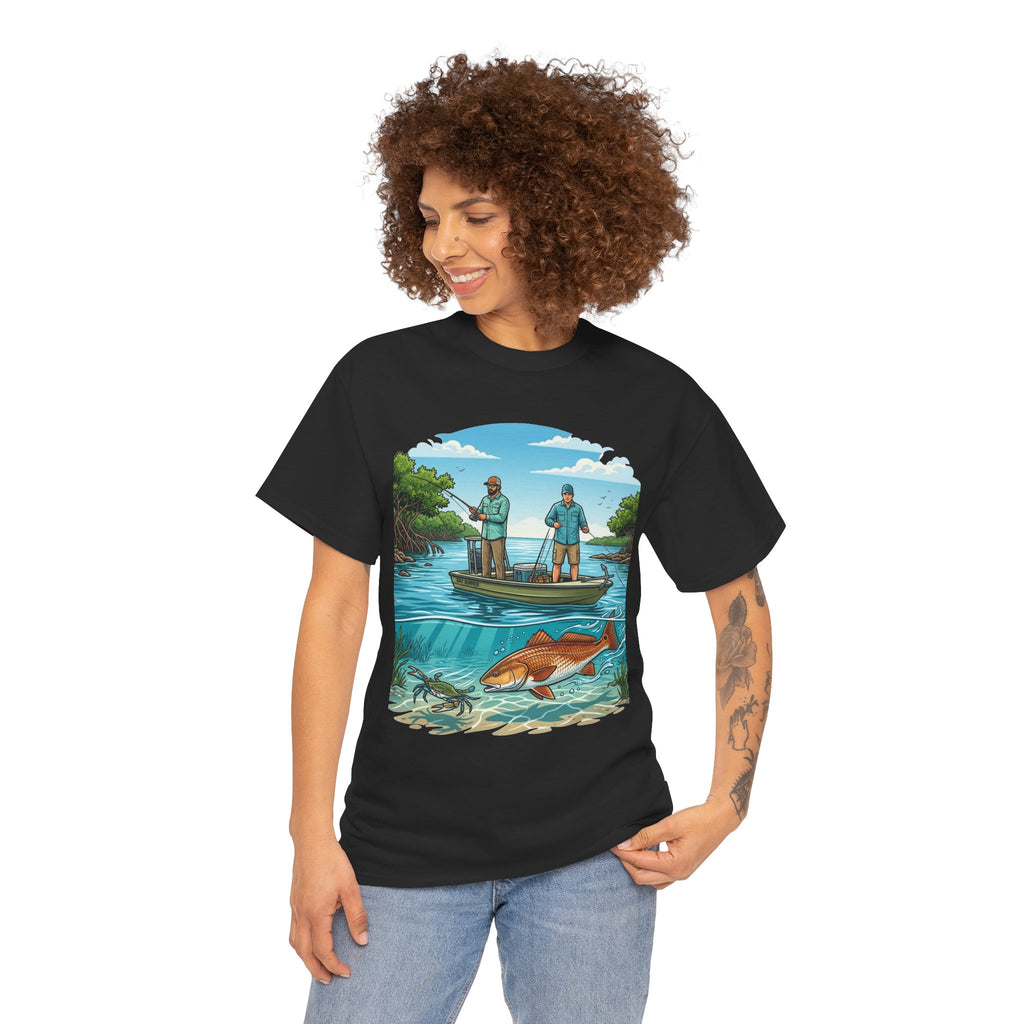Fishing Tee — "Tracking the Tide, Living the Past" Graphic Shirt