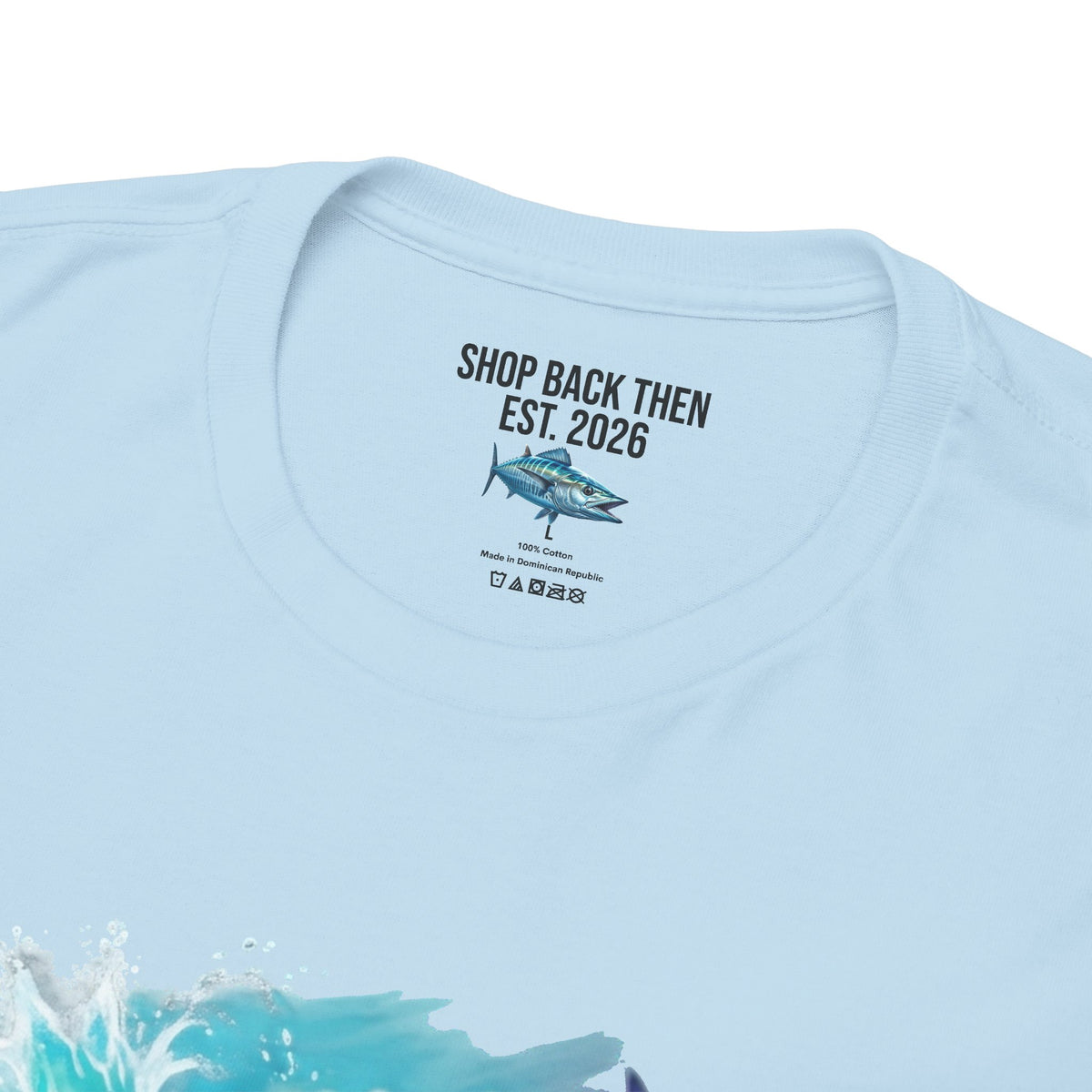 Wahoo Ocean Fishing Tee — Painterly Blue Marlin-Style Graphic