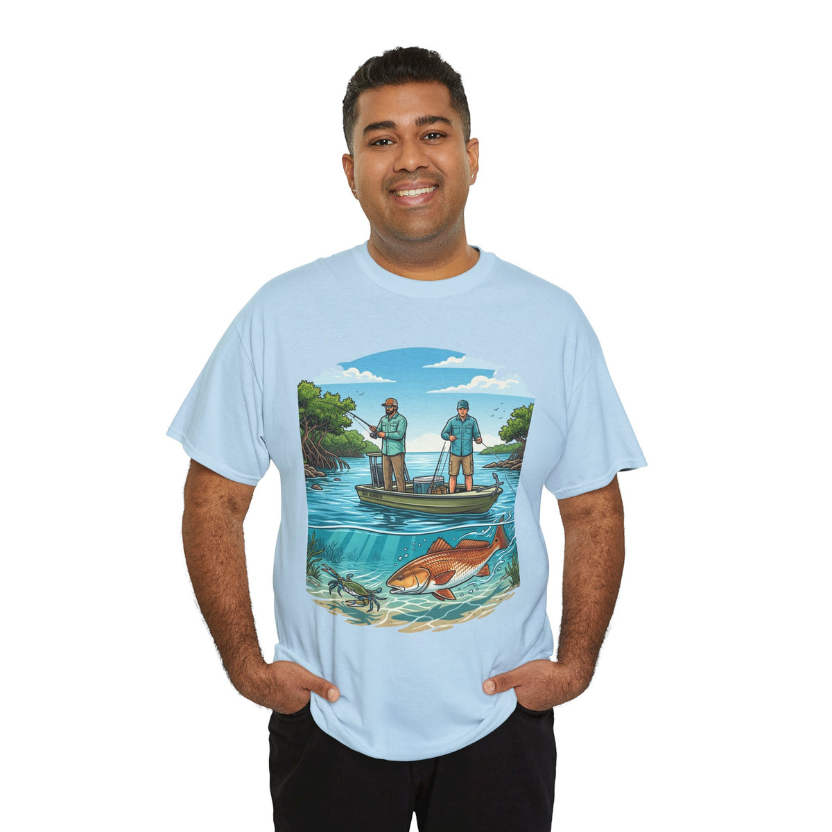 Fishing Tee — "Tracking the Tide, Living the Past" Graphic Shirt