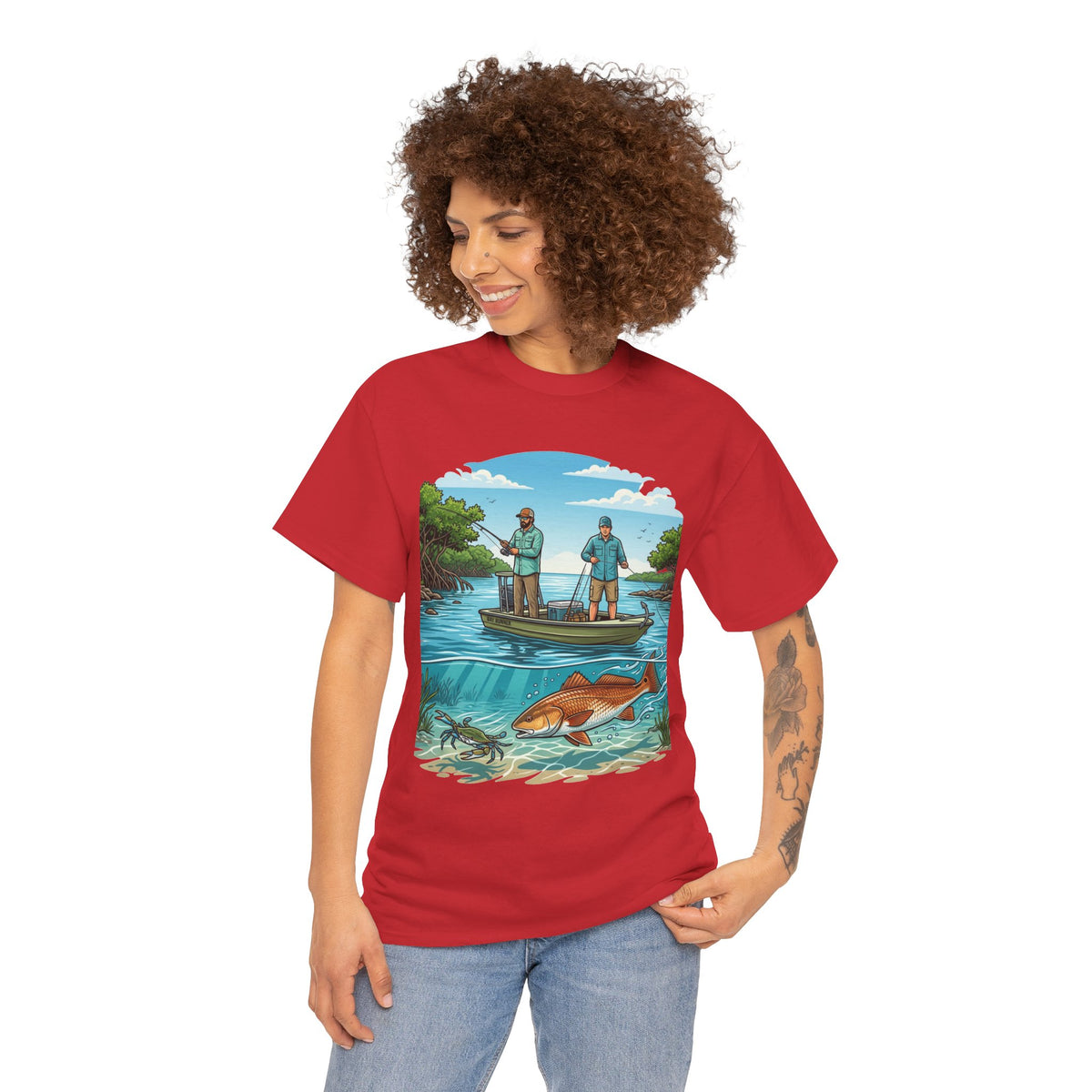 Fishing Tee — "Tracking the Tide, Living the Past" Graphic Shirt