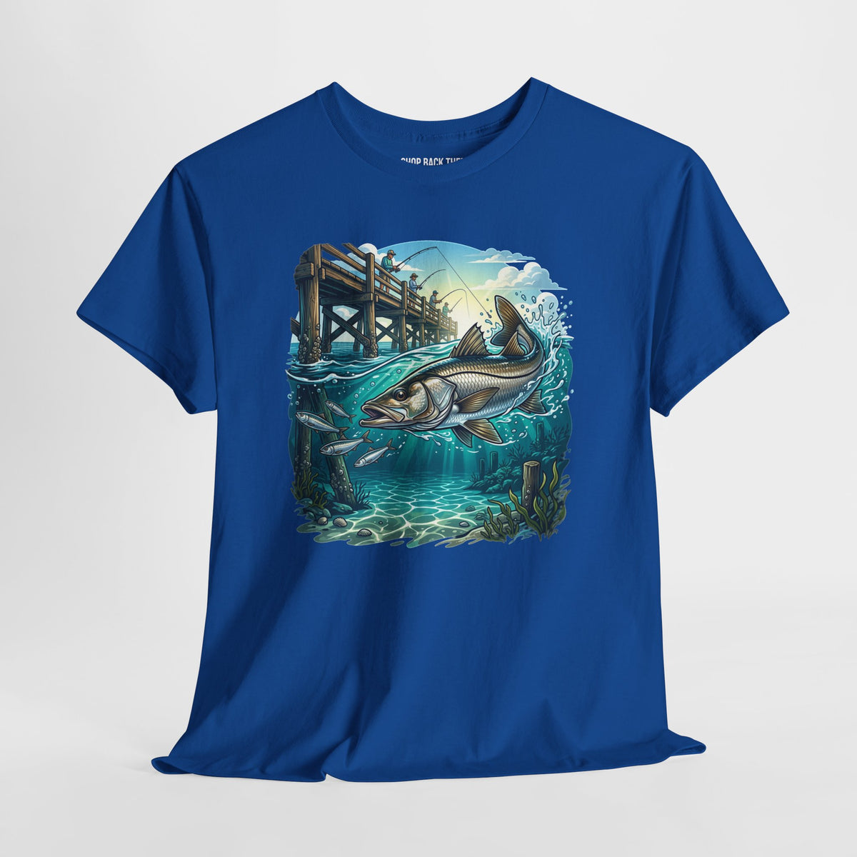 Snook Fishing Tee — Saltwater Pier Scene Graphic Shirt