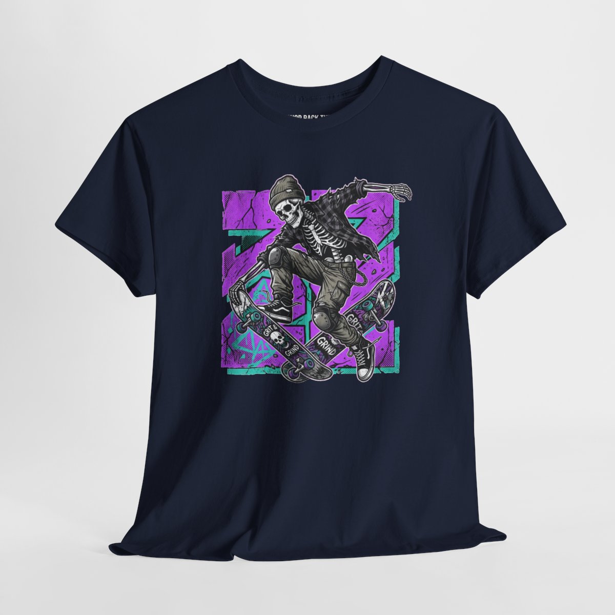 Skull Skateboarder Tee — Retro Neon Punk Skateboarding Shirt