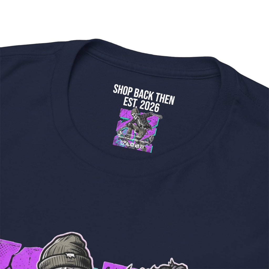 Skull Skateboarder Tee — Retro Neon Punk Skateboarding Shirt