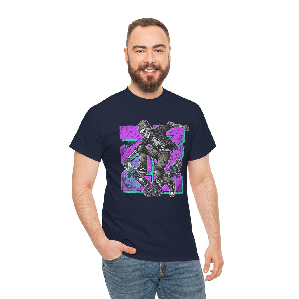 Skull Skateboarder Tee — Retro Neon Punk Skateboarding Shirt